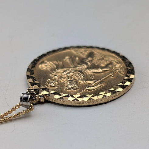 Vintage Rold Gold St. Christopher Medal Pendant with Necklace